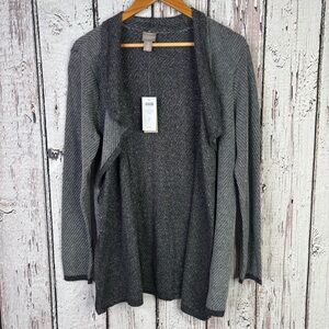 🏷️NWT Chico’s 2 | Large Geena Glimmer Cardigan Sweater Charcoal Shimmer Open NEW